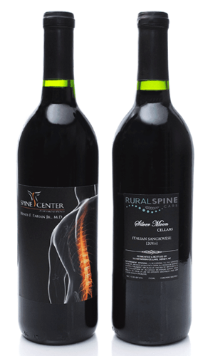 A bottle of wine with front and back label