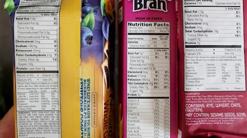 Nutrition label on a product