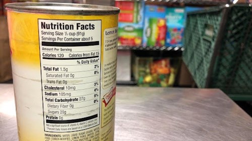 Nutrition label on a yellow can