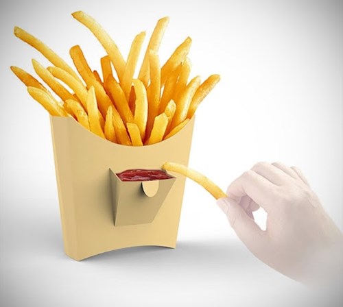 French fry box with pocket